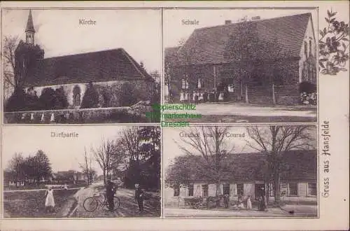 157037 AK Hansfelde Kr. Saatzig 1910 Kirche Schule Gasthof Conrad Dorfstraße