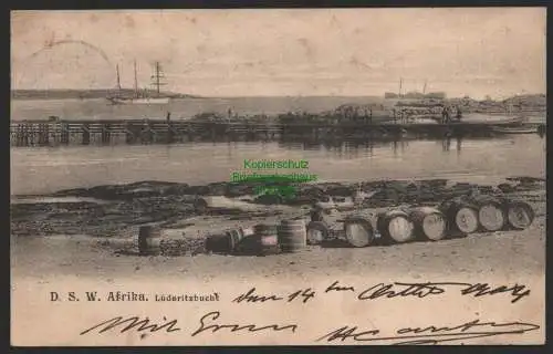 155363 AK DSW Afrika Lüderitzbucht 1904 Hafen angelandete Fässer Segelschiff