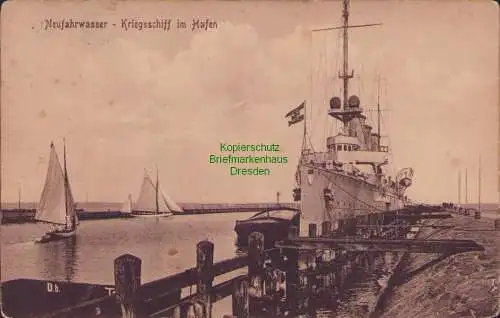 155564 Ansichtskarte Danzig Neufahrwasser 1915 Kriegsschiff im Hafen Nowy Port Gdansk