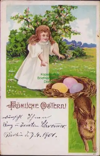 154743 AK Berlin 1901 Fröhliche Ostern Kind Ostereier Osterhase