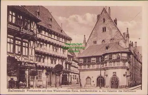 154784 AK Halberstadt 1917 Fischmarkt Winklersches Haus Ratskeller Annoncen Exp