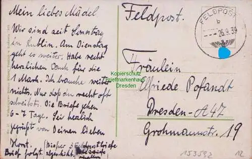 153592 AK Lublin Ogolny widok Feldpost 1939 nach Dresden