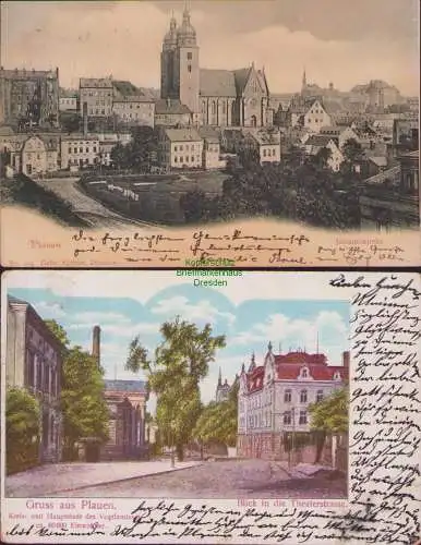 153604 2 AK Plauen Vogtl. 1900 Johanniskirche Theaterstraße 1902