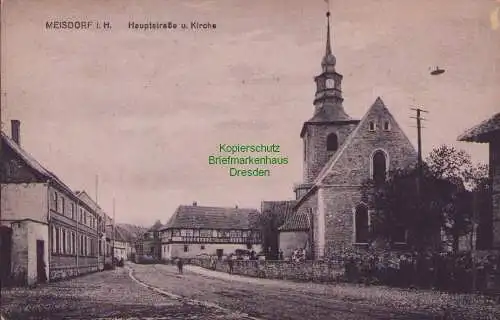 153595 AK Meisdorf i. Harz Hauptstraße und Kirche um 1920