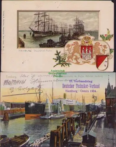 153170 2 AK Hamburg Segelschiffhafen Wappenprägekarte 1912 Dampfer Pensylvania