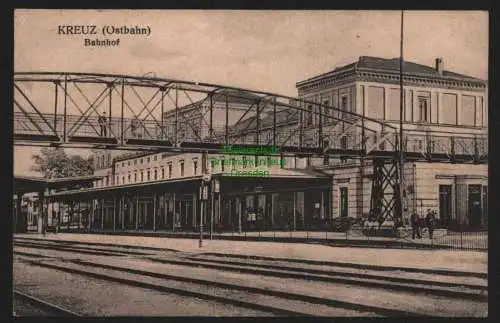 149701 AK  Kreuz an der Ostbahn 1915 Krzyz Wielkopolski Bahnhof Brücke