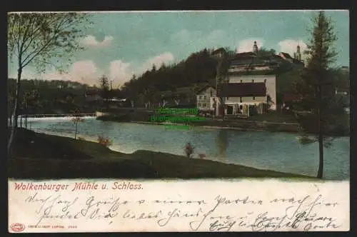 149452 AK Wolkenburger Mühle u. Schloss 1903 Bahnpost Glauchau Großbothen