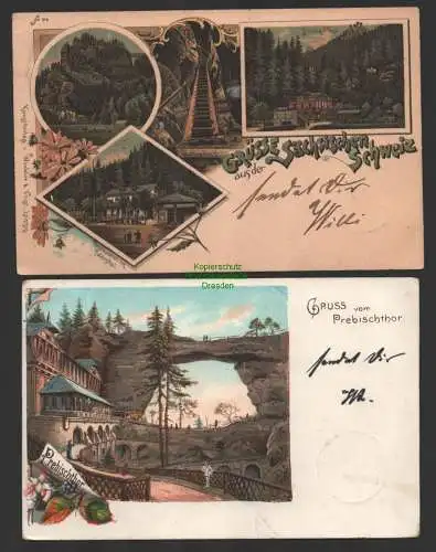 149164 2 AK Litho Grüße aus d Sächsischen Schweiz Hockstein Restaurant Polenztal