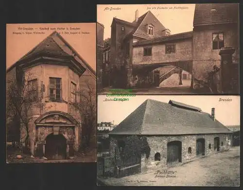 143837 11 Ansichtskarte Alt Dresden Fischertor am Fischhofplatz Gasthof z. Heller Pechhütte