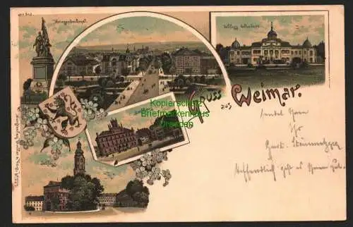 143303 AK Litho Gruss aus Weimar 1900 Schloss Belvedere Rathaus Kriegerdenkmal