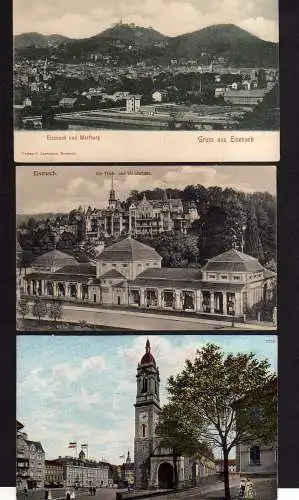 113836 3 Ansichtskarte Eisenach Marktplatz Trink und Wandelhalle 1915 Panorama Wartburg um