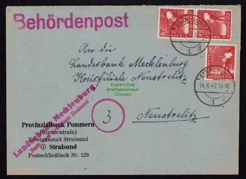 B18435 Brief Stralsund 1947   Behördenpost