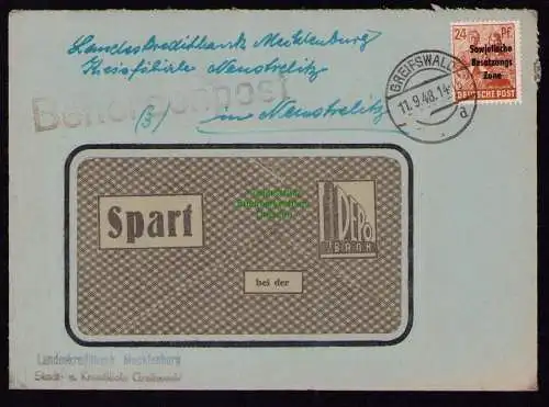 B18354 Brief Greifswald 1948   Behördenpost