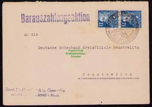 B18346 Brief Friedland Meckl. 1950   Barauszahlungsaktion