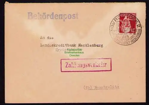 B18408 Brief Rostock 1949 SST Versicherungsanstalt Behördenpost Zahlungsverkehr