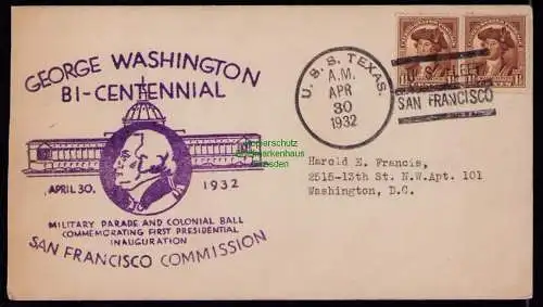 B18297 USA Brief Schmuckzudruck 1932 U. S. S Texas Feet San Francisco Washington