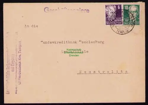 B18373 Brief Hardenbeck Krs. Templin 1950   Geschäftspapiere