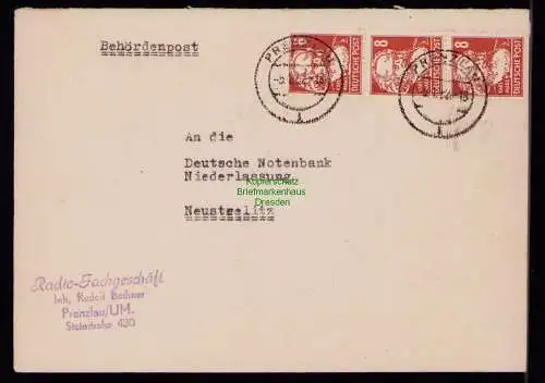 B18407 Brief Prenzlau Uckermark 1952   Behördenpost