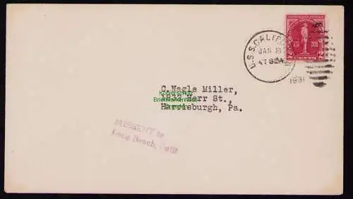 B18292 USA Brief 1931  U. S. California at Sea missent to Long Beach Harrisburgh