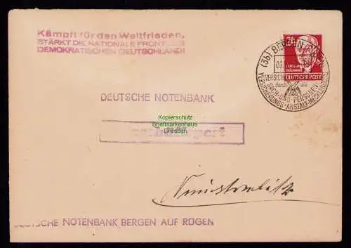 B18334 Brief Bergen Rügen  1950   Propaganda Kämpft für den Weltfrieden