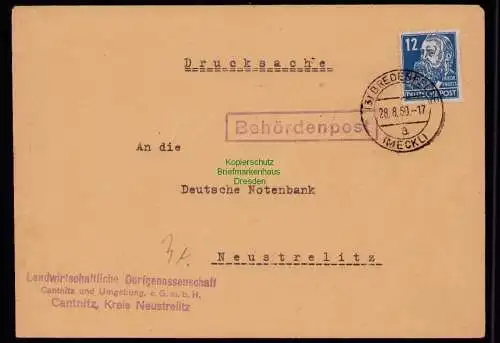 B18335 Brief Bredenfelde Cantnitz 1950   Behördenpost