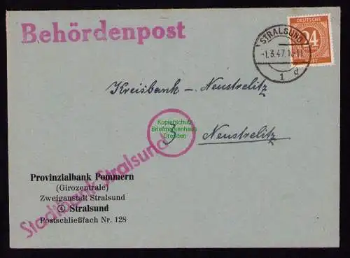 B18436 Brief Stralsund 1947   Behördenpost