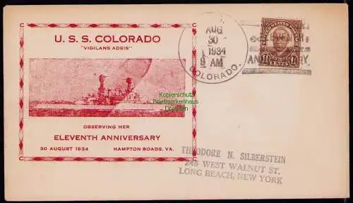 B18311 USA Brief mit Schmuckzudruck 1934 U. S. S. Colorado Observing Anniversary