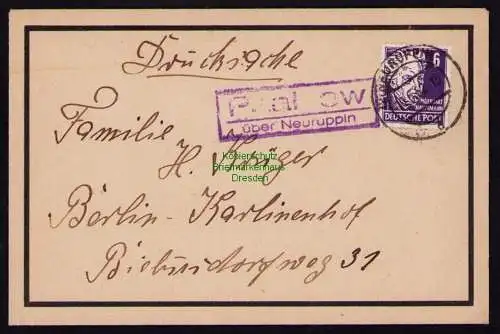 B18396 Brief Paalzow über Neuruppin1952 1952