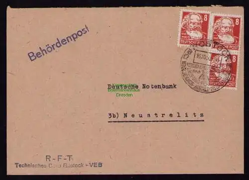 B18409 Brief Rostock 1950   Behördenpost