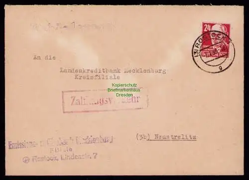 B18413 Brief Rostock 1949   Behördenpost Zahlungsverkehr