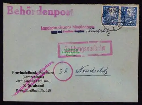 B18428 Brief Stralsund 1949   Behördenpost Zahlungsverkehr