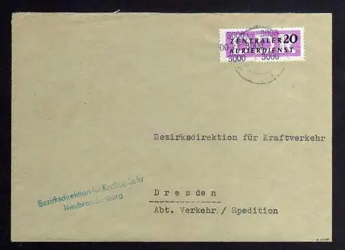 B1852 DDR ZKD 15 Kontrollnummer 3000 Brief Neubrandenburg geprüft BPP Bezirksdir