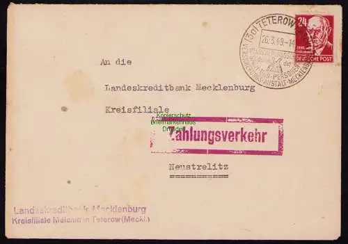 B18490 Brief Teterow Malchin 1949   Zahlungsverkehr