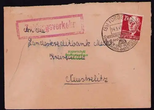 B18474 Brief Torgelow 1949  SST Versicherungsanstalt Zahlungsverkehr