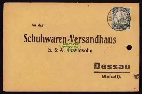 B18529 Togo Agome Palime 1911  Postkarte Bestellkarte an Schuhwaren Dessau