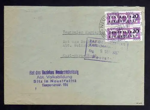 B1856 DDR ZKD 2x 11 Kontrollnummer 3005 Brief Neustrelitz geprüft BPP Volksbildu