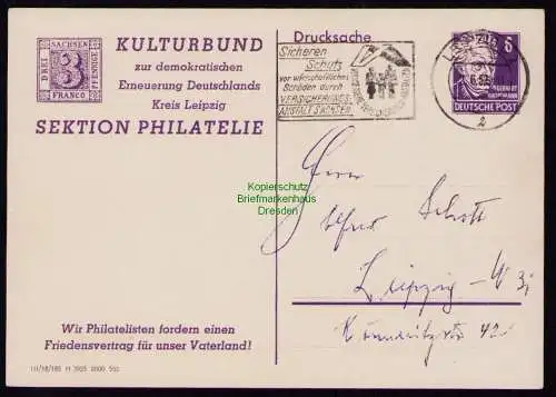 B18631 DDR Privatganzsache Köpfe 1952 mit Zudruck Einladung zu Vortrag Rehfeld