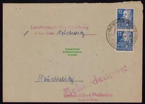 B18495 Brief Waren Müritz 1949  SST Versicherungsanstalt Behördenpost