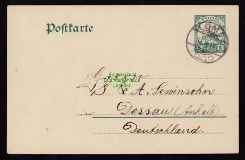 B18534 Togo Lome 11.11.1911 Ganzsache Bestellung Schuhwaren Versandhaus Dessau