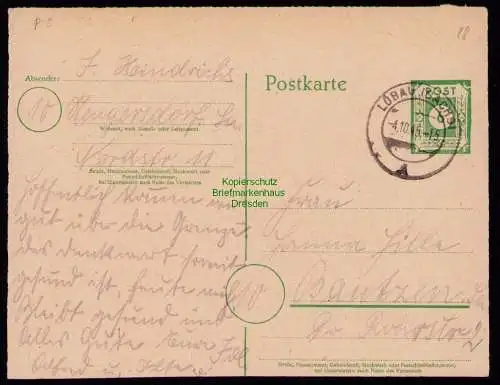 B18692 SBZ Ostsachsen Ganzsache P 8a verschnitt aus Druckbogen oben breiter Rand