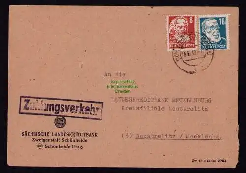 B18525 Brief Schönheide Erzg. 1949   Zahlungsverkehr