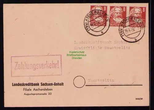 B18523 Brief Aschersleben 1950   Zahlungsverkehr