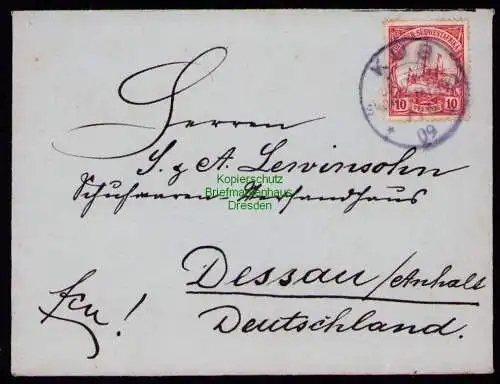 B18547 DSW Deutsch Südwestafrika Kub 1909   Brief Schuhwaren Versandhaus Dessau