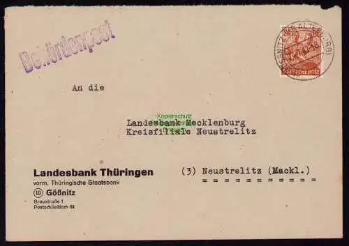 B18526 Brief Gössnitz Kr. Altenburg 1947   Behördenpost