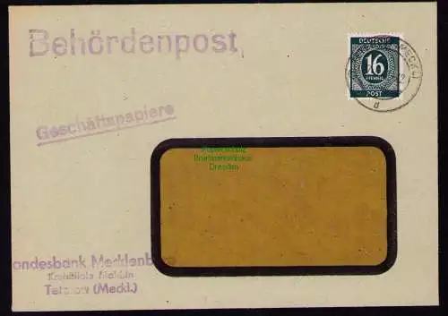 B18480 Brief Teterow Malchin 1947   Behördenpost Geschäftspapiere