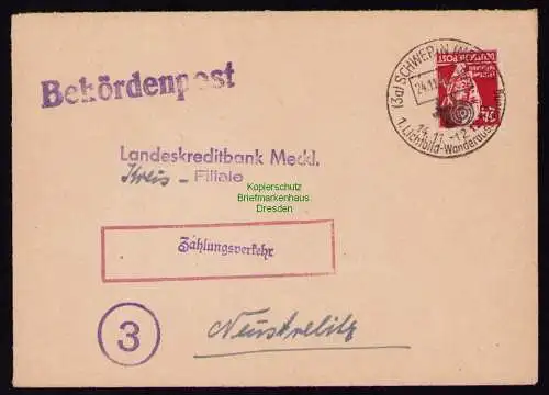 B18460 Brief Schwerin Meckl. 1948 SST Lichtbild Wanderausstellung Behördenpost