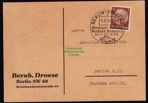 B18587 Deutsches Reich Postkarte 1939  Stralauer Fischzug Berliner Volksfest