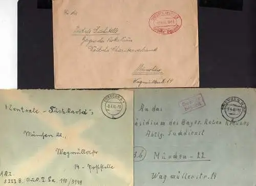 B2012 5x Brief SBZ Gebühr bezahlt 1946 Dresden N23 Bayr. Rotes Kreuz Suchkartei