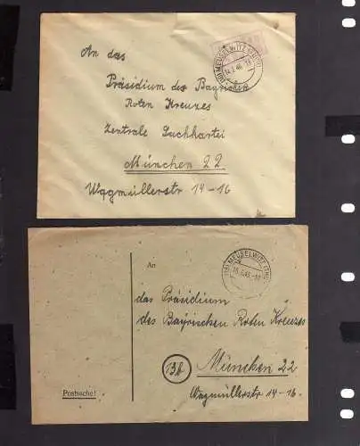 B2102 2x Brief SBZ Gebühr bezahlt Postsache 1946 Meuselwitz Thür. Bayr. Rotes Kr