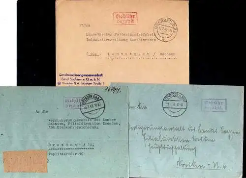 B1989 7x Brief SBZ Gebühr bezahlt 1948 Währungsreform Dresden A29 Fortuna Droger